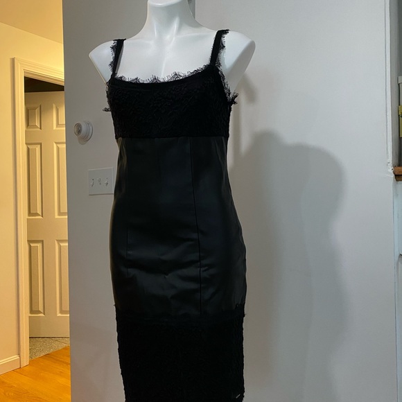 Black form fitting, sexy.  Lacy top and bottom.  Leather look. - Picture 4 of 4